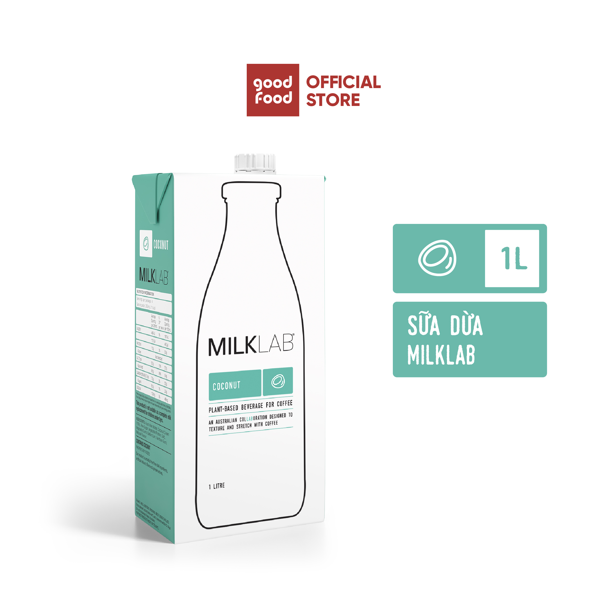 Sữa dừa cao cấp ít đường MilkLab hộp 1 lít