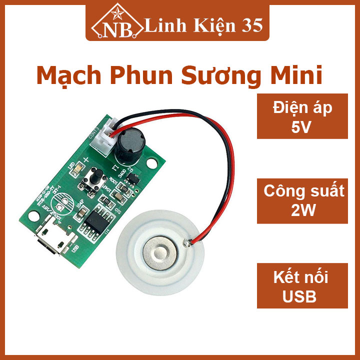 Mạch phun sương mini usb điện áp 5vdc 2w 108khz hạt phun siêu mịn