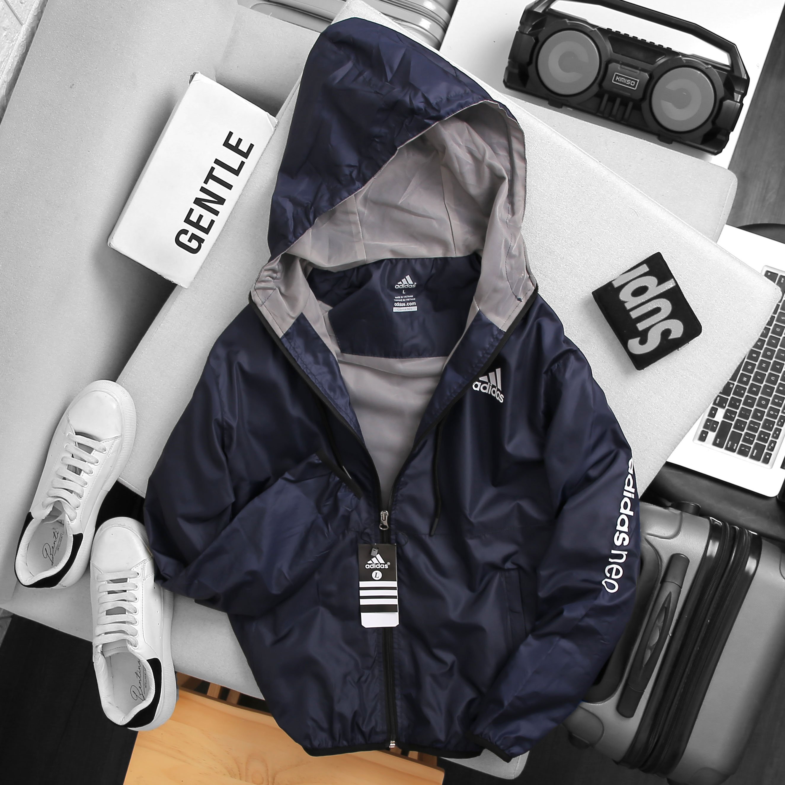 ÁO KHOÁC GIÓ NAM Áo thể thao áo chống nắng adidas 2 lớp cao cấp MÀU XANH ĐEN