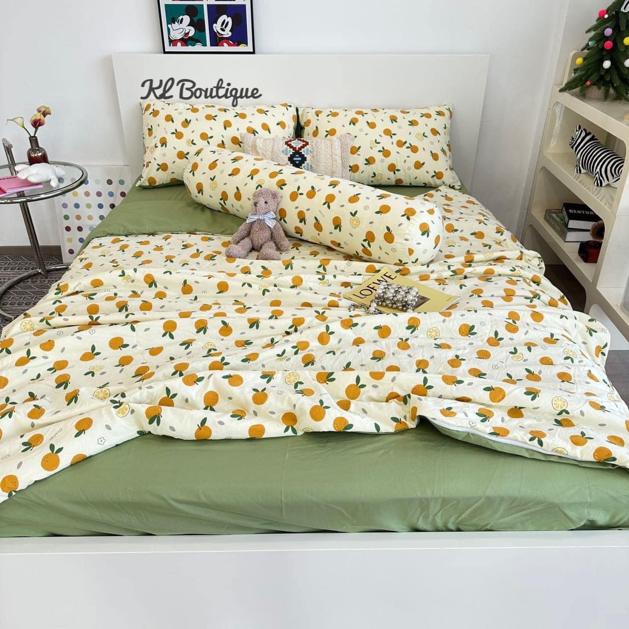 Bộ chăn ga gối Cotton Đũi 4 món chăn chần nhập khẩu cao cấp miễn phí bo chun drap ga giường - Home Decor