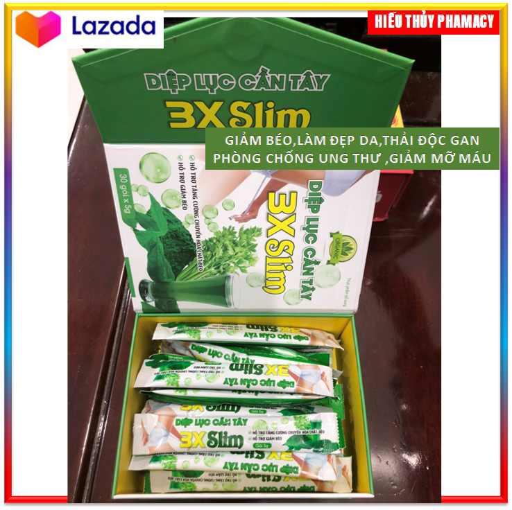 Diệp Lục Cần Tây 3X Slim- Hỗ Trợ Giảm BéoLàm Đẹp DaHỗ Trợ Thải Độc Gan Phòng Chống Ung Thư Giảm Mỡ Máu - Diệp Lục Cần Tây 3X Slim