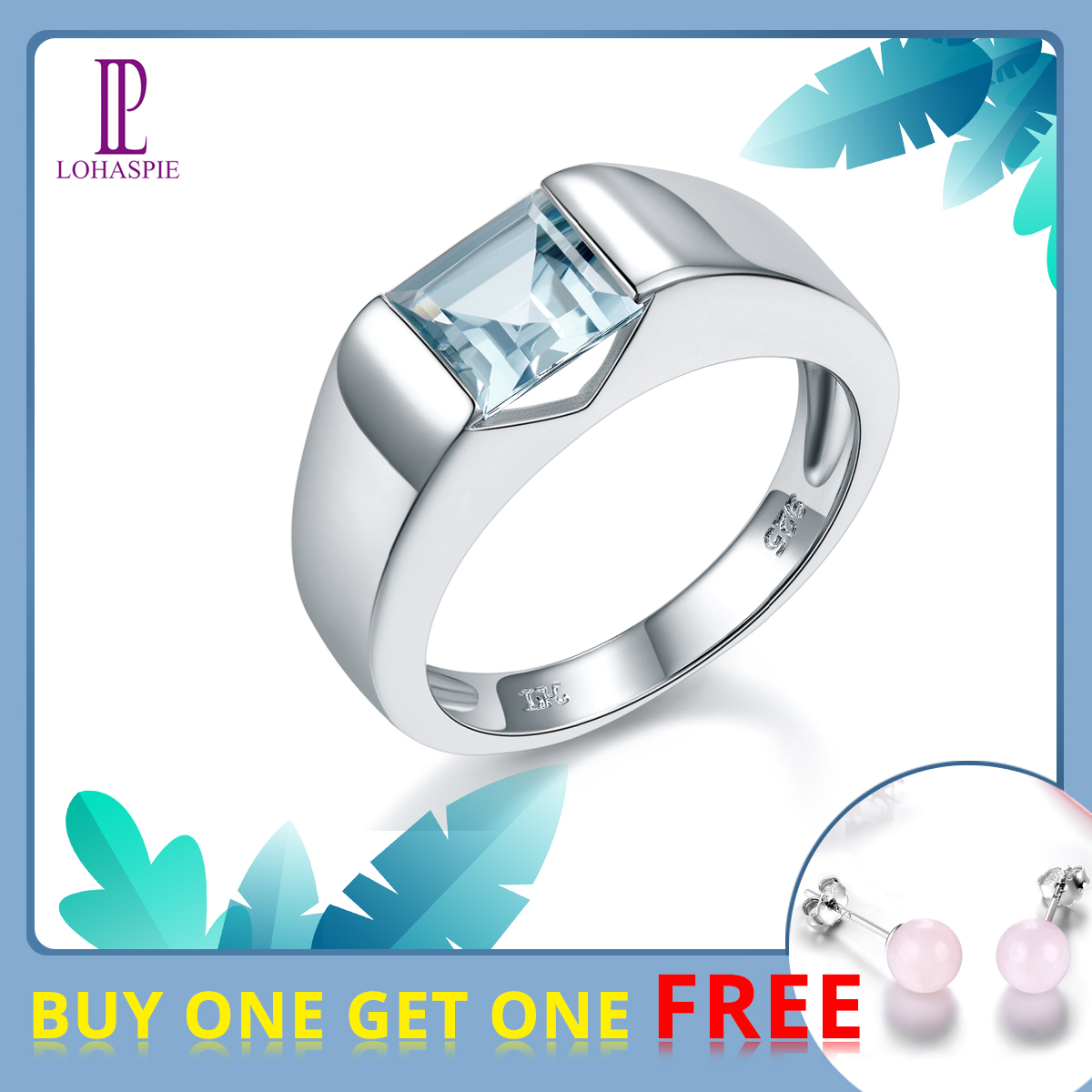 Nhẫn đá topaz xanh da trời tự nhiên 925 bạc thật quà tặng đính hôn phong cách hàn quốc cho nữ