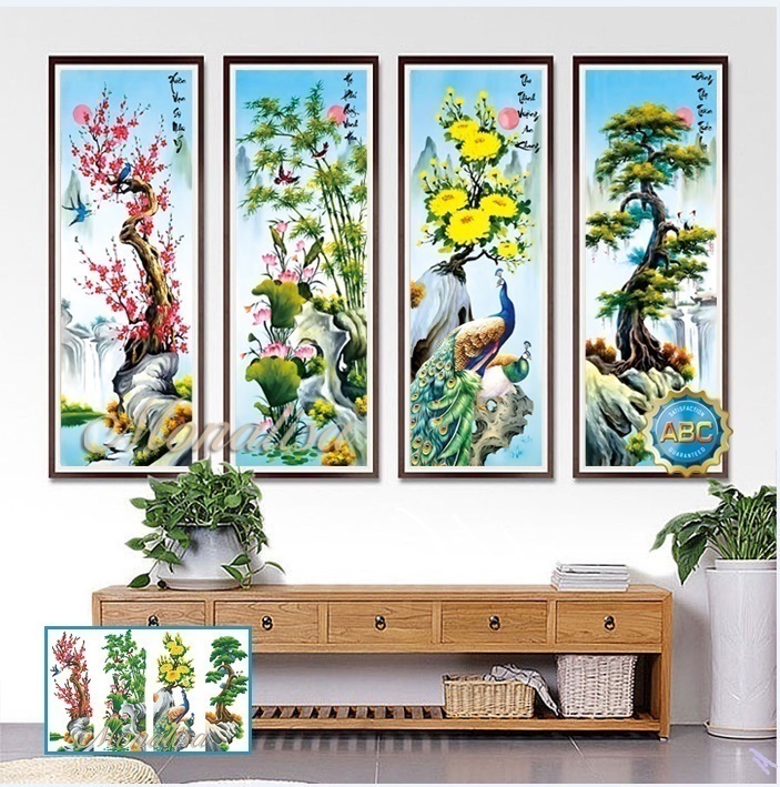 Tranh đính đá tứ quý loại 1 kt 136x90cm