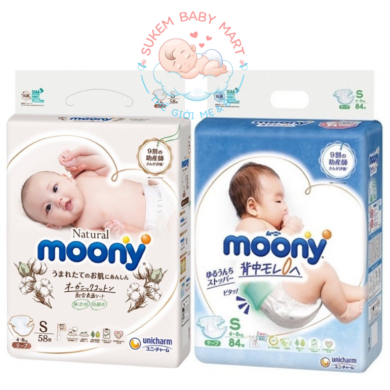 Bỉm MOONY XANH/ MOONY NATURAL TRẮNG tiêu chuẩn/ cộng miếng các size NB90/S84/M64/M58/L54/L44/XL38/XXL26