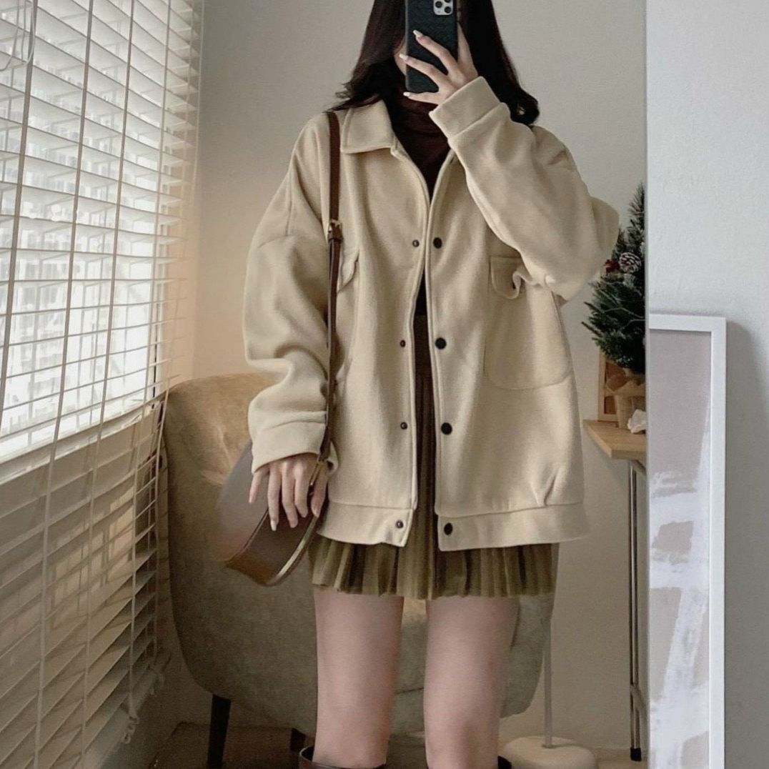 Áo khoác da lộn 2 lớp dáng sơmi basic phối 2 túi hộp unisex ulzzang nữ siêu xinh Tp6667