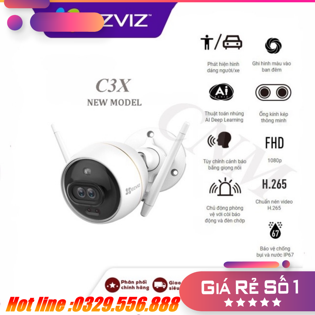 Camera wifi ngoài trời ezviz c3x 1080p, ip67, ghi hình màu ban đêm, ai phát hiện cđ người/xe,nén video h265