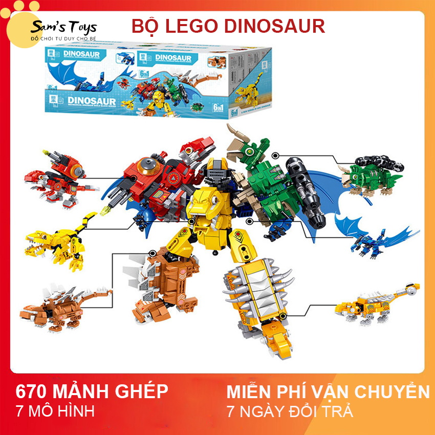 Đồ chơi Le go cho bé trai lắp ráp khủng long 670 chi tiết, 7 mô hình chất liệu nhựa ABS cao cấp, giúp bé phát triển trí não, khả năng tư duy, khả năng kiên nhẫn, giảm strees sau giờ học, le go xếp hình cho bé