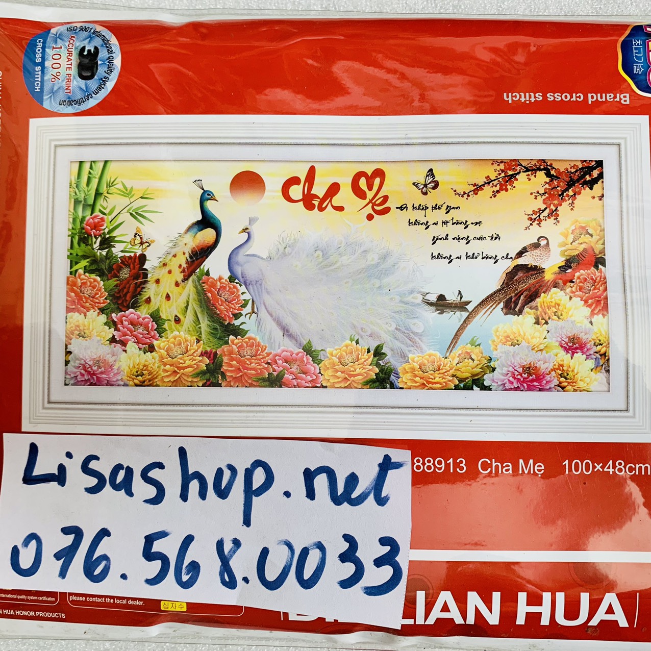 Tranh thêu chữ thập cha mẹ dlh- 88913 chưa thêu 100x48cm 88913