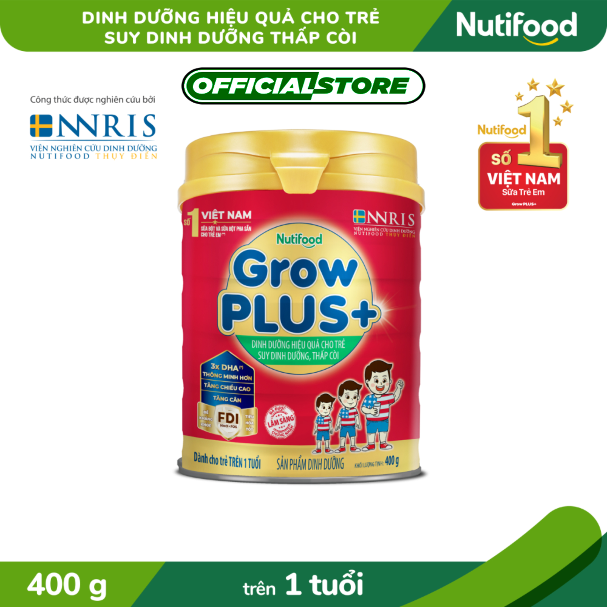 Sữa bột growplus+ đỏ trên 1 tuổi lon 400g- suy dinh dưỡng