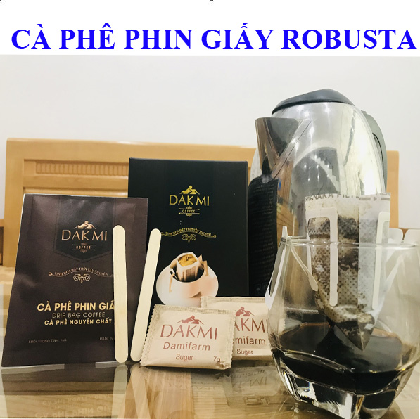Cà phê Phin Giấy Robusta rang xay nguyên chất - Tặng kèm đường và que khuấy (Dạng gói nhỏ, có phin giấy bên trong)