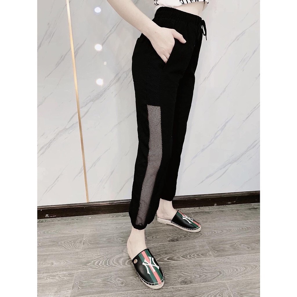 Quần jogger lưới sườn, quần ống boom phối lưới thể thao
