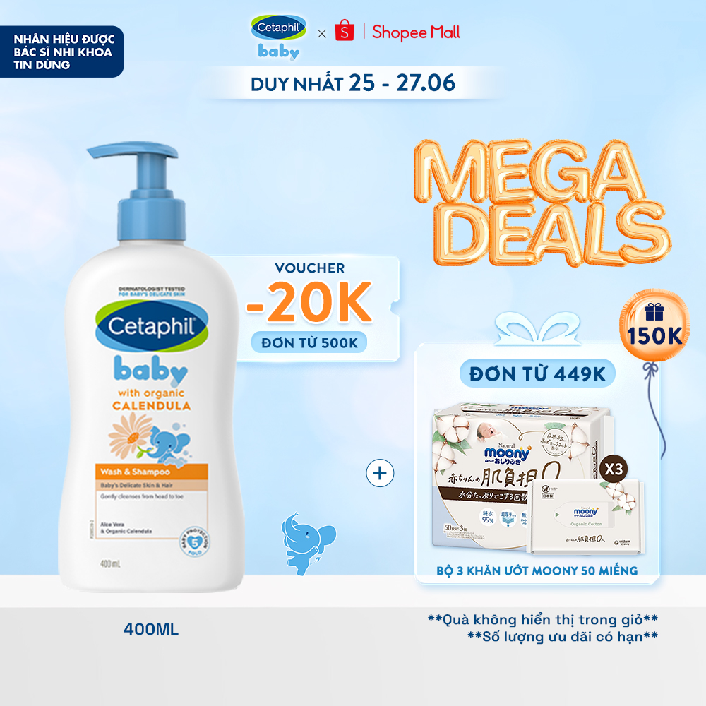 [25.6 TRỢ GIÁ SỐC + VOUCHER 10%] Sữa tắm gội dịu lành cho bé CETAPHIL BABY WASH & SHAMPOO WITH ORGANIC CALENDULA 400ML