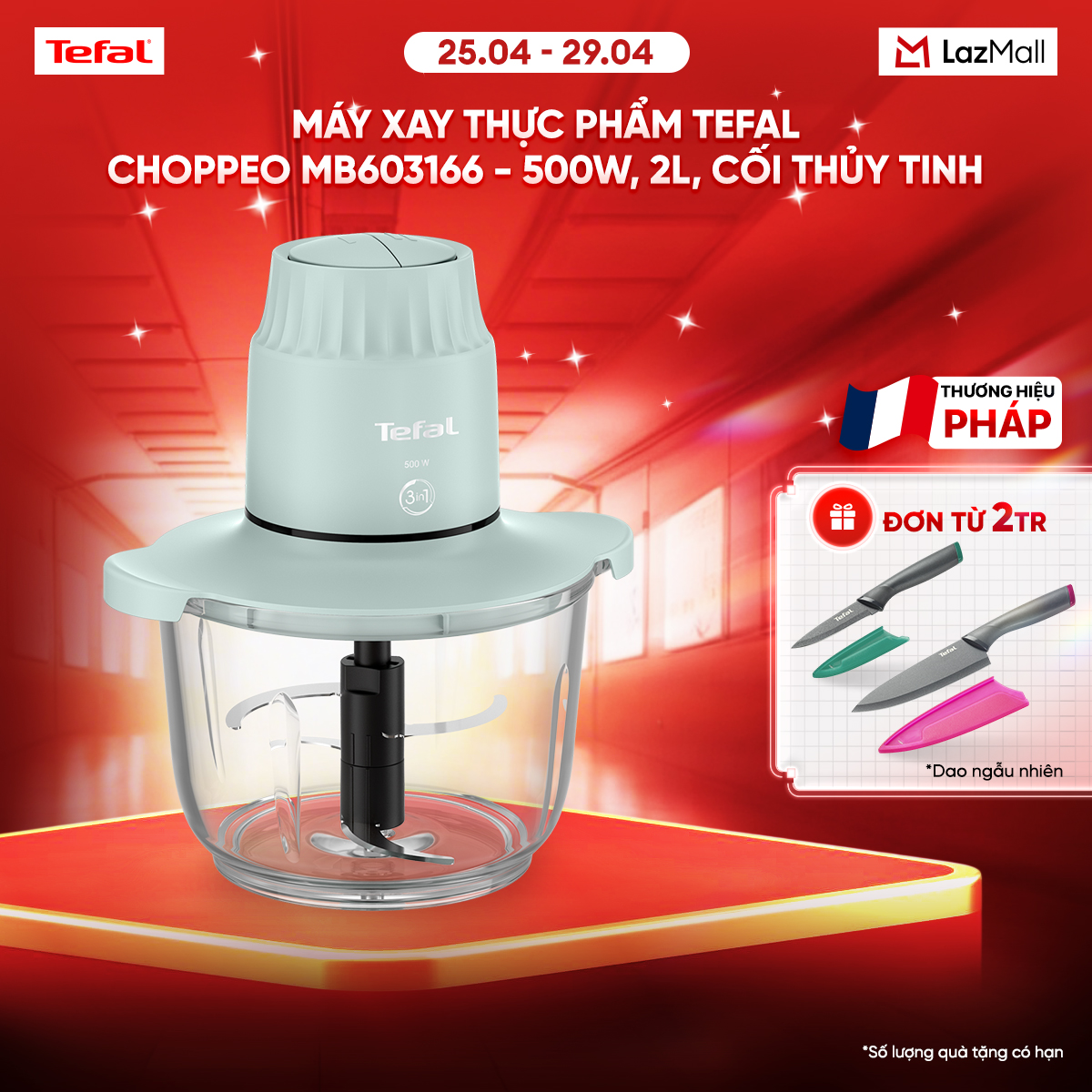 Máy xay thực phẩm Tefal Choppeo MB603166 - 500W, 2L, cối thủy tinh