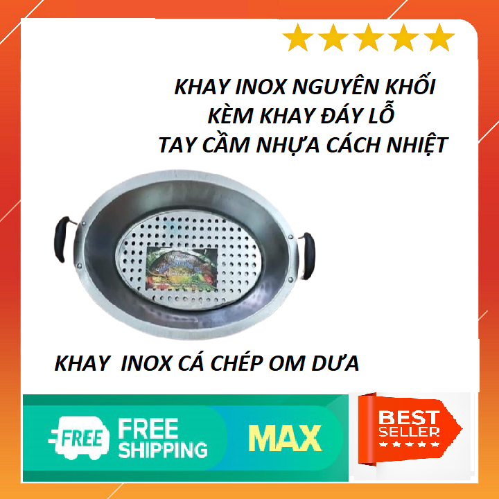 Khay om cá inox cao cấp, khay cá chép om dưa inox cao cấp, dụng cụ om cá - khay om cá đa năng inox cao cấp, bộ khay cá om dưa, bộ khay chảo lẩu cá chép om dưa