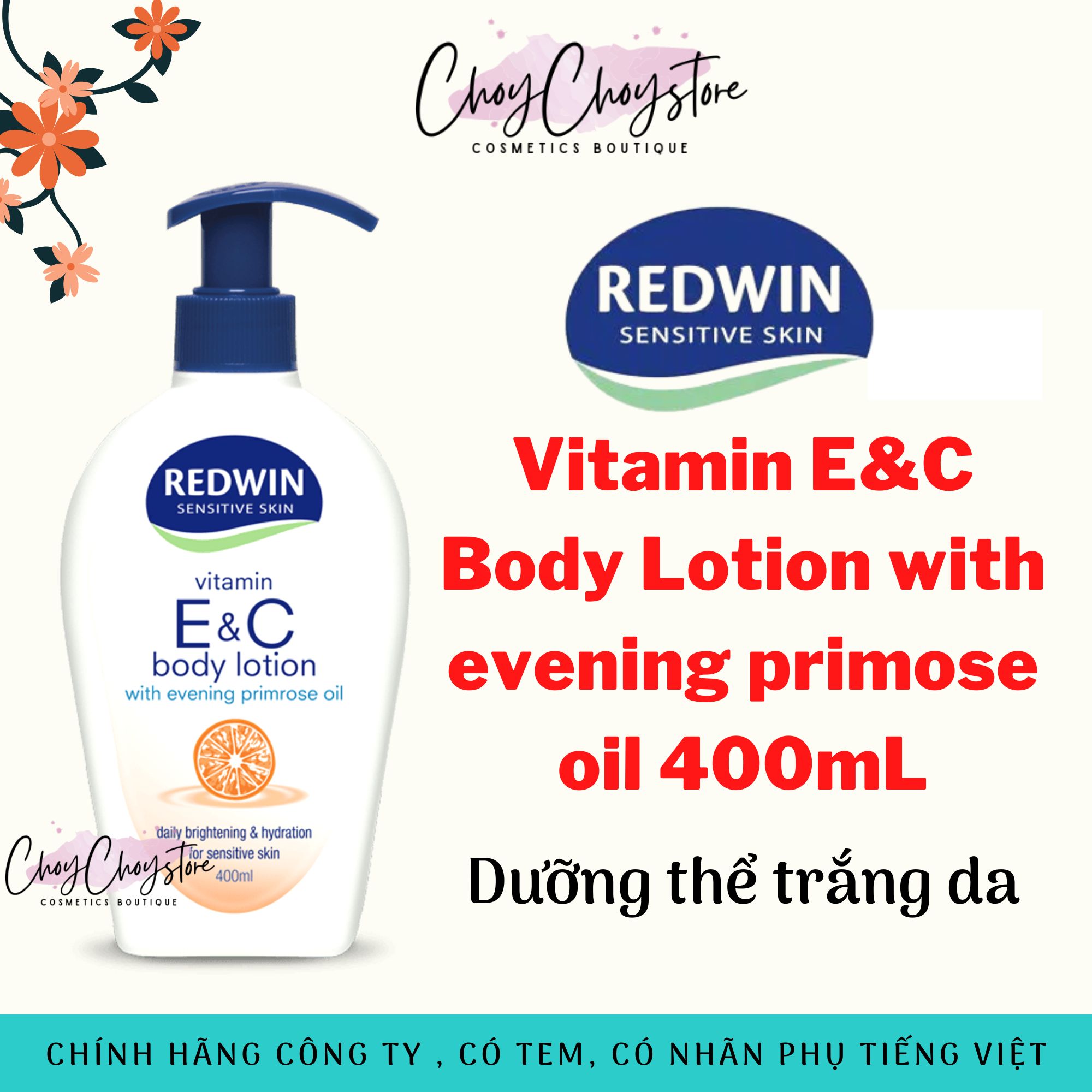 [TEM CTY] Sữa dưỡng REDWIN Vitamin E&C Body Lotion 400mL - Dưỡng thể trắng da