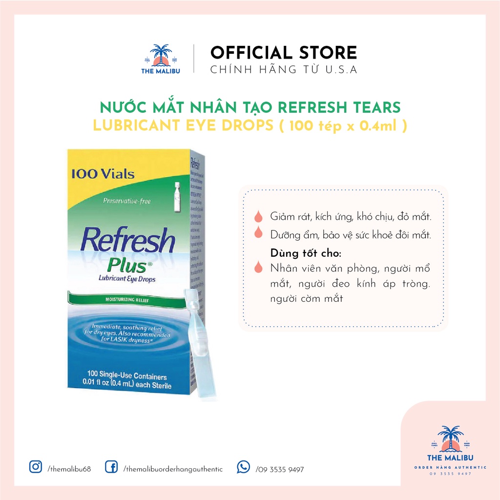 Nước mắt nhân tạo chống khô, chống mỏi mắt refresh plus lubricant eye drops