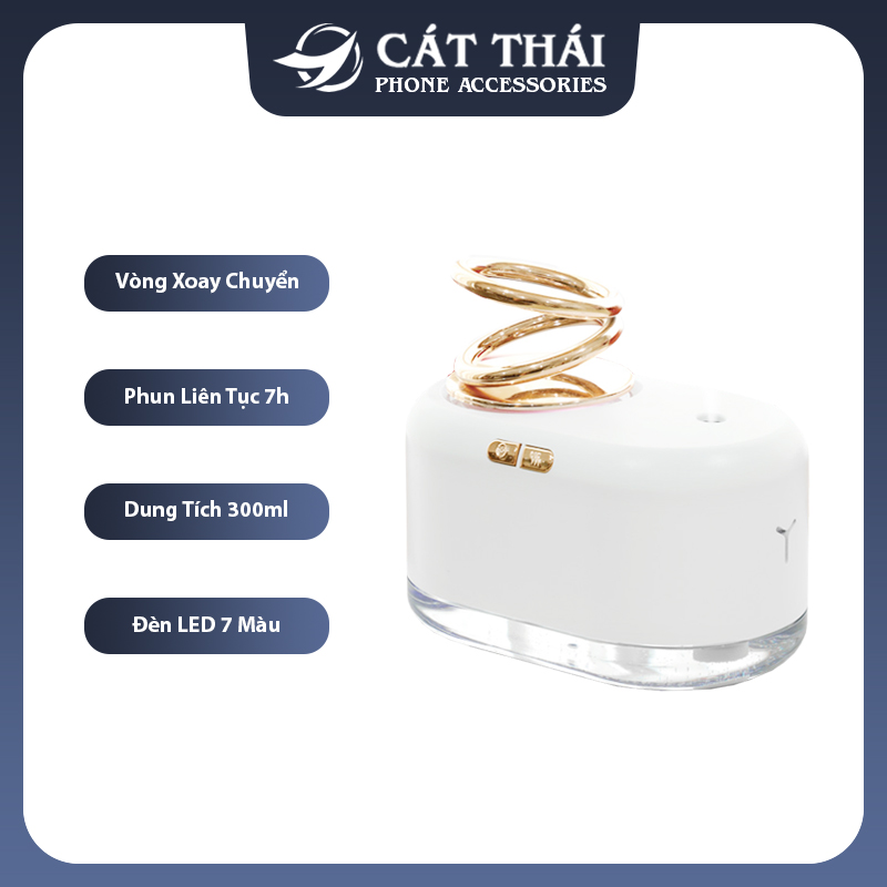 Máy tạo ẩm Cát Thái phun sương liên tục 7h vòng đôi xoay chuyển huyền ảo dung tích 300ml với hộp chứa nước trong suốt 2 chế độ phun có thể tùy chỉnh - AX-18