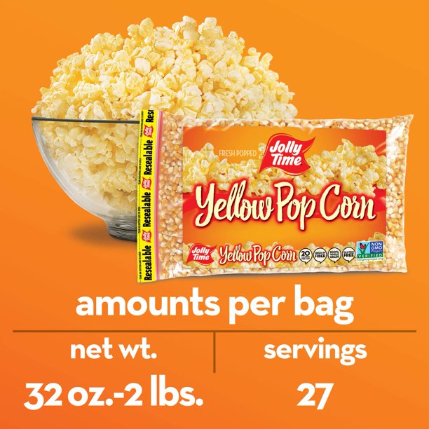 Bỏng ngô nổ lò vi sóng không biến đổi gene jolly time non-gmo yellow popping corn kernels gói 907g