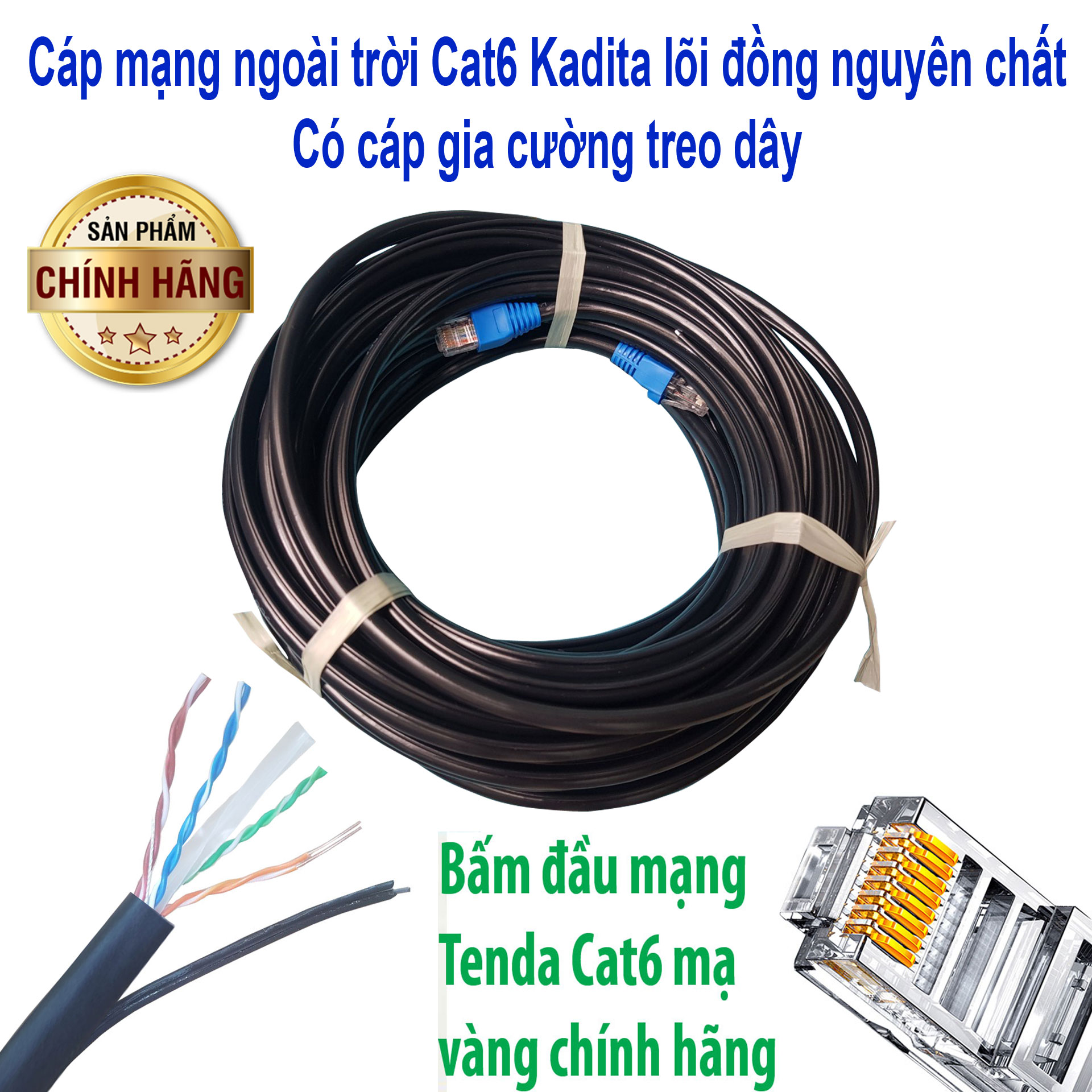 [HCM]10m đến 50m Dây mạng ngoài trời (bấm sẵn 2 đầu) - Cáp mạng ngoài trời, Dây lan ngoài trời, cáp lan ngoài trời