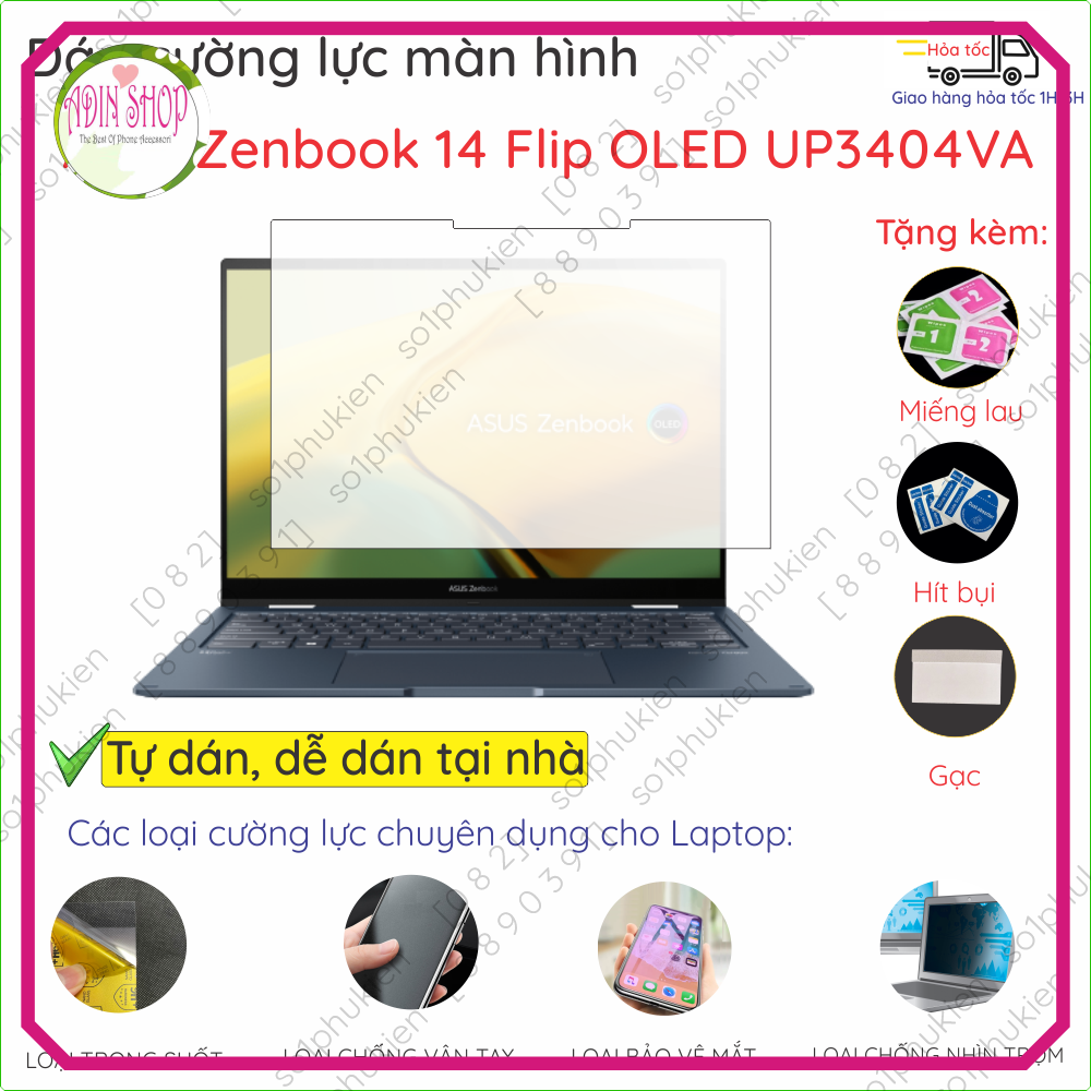 Dán màn hình cường lực Asus Zenbook 14 Flip OLED UP3404VA nano dẻo siêu mỏng trong suốt, nhám,bảo vệ mắt,chống nhìn trộm