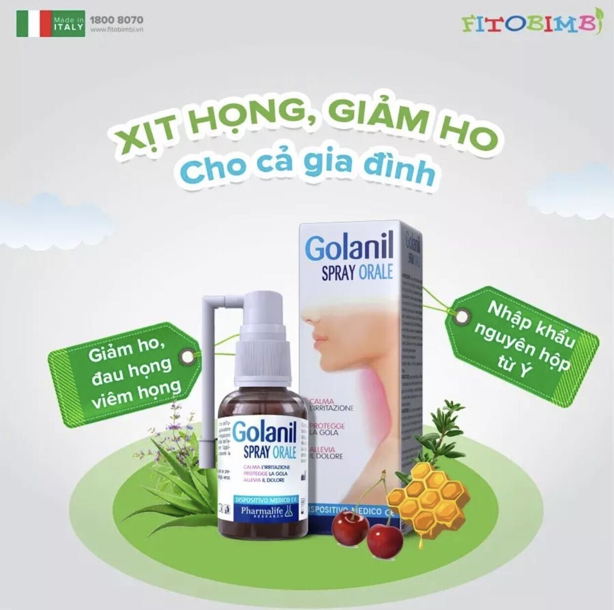 Xịt họng golanil spray orale: giảm ho và đau rát họng