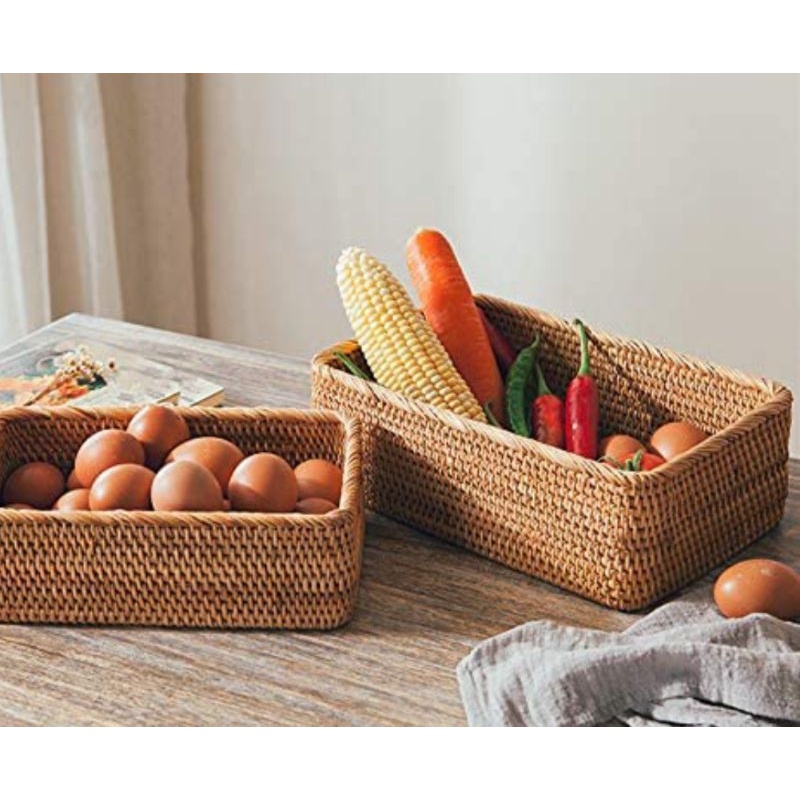 Rổ mây hình chữ nhật đựng đồ đa năng (đựng bánh, kẹo, hoa quả, đồ dùng trong nhà)