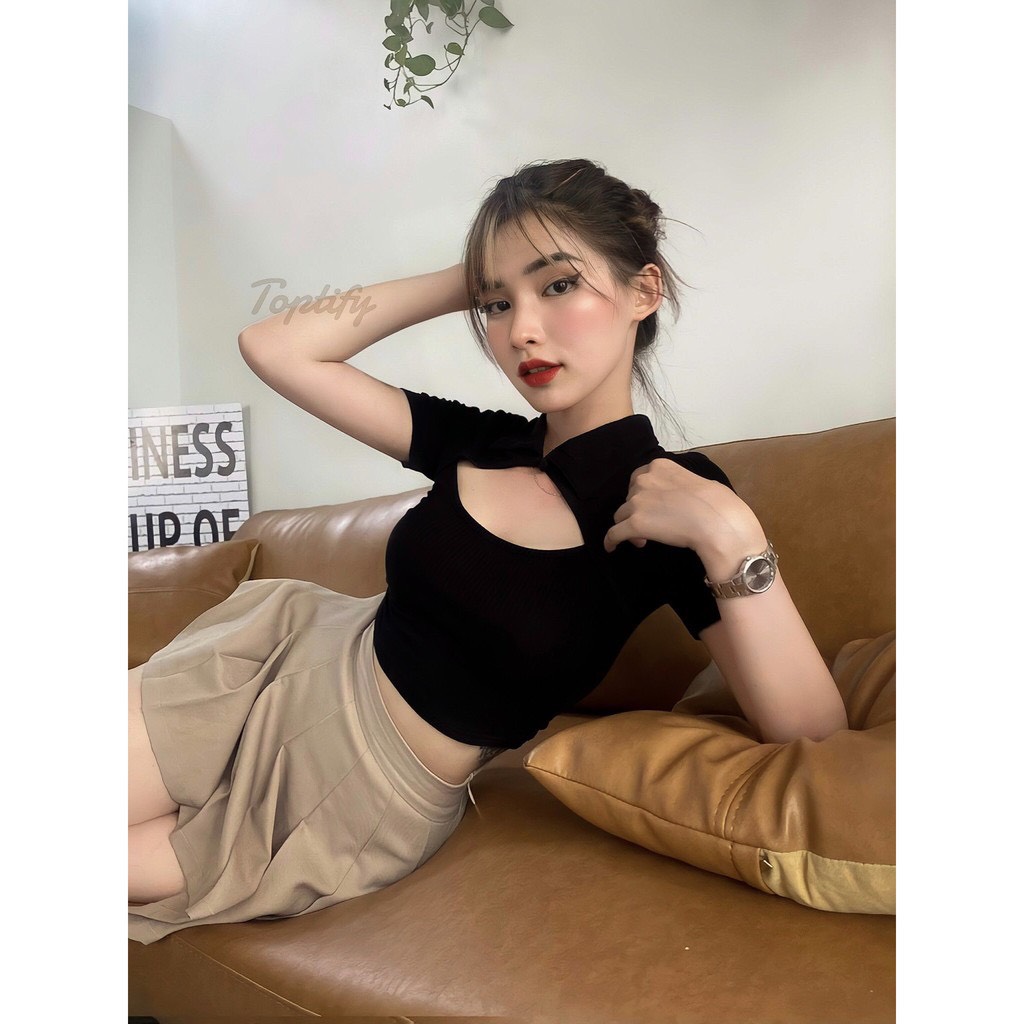 Áo Croptop Cổ Bẻ Cài Cúc Ngoc Khoét Ngực ( CT ) A5149