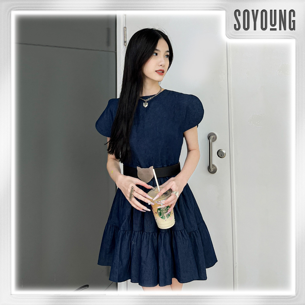 Váy nữ rea dáng a thiết kế xếp ly chất liệu denim dày dặn soyoung - vsy190419bxd