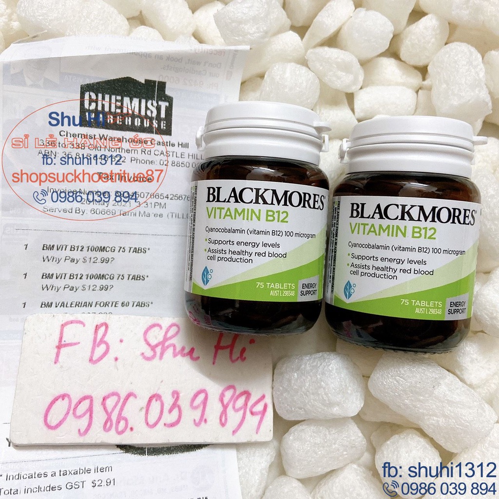 Vitamin B12 Blackmores 75 viên Úc - hỗ trợ mức năng lượng và hỗ trợ sản xuất tế bào hồng cầu khỏe mạnh