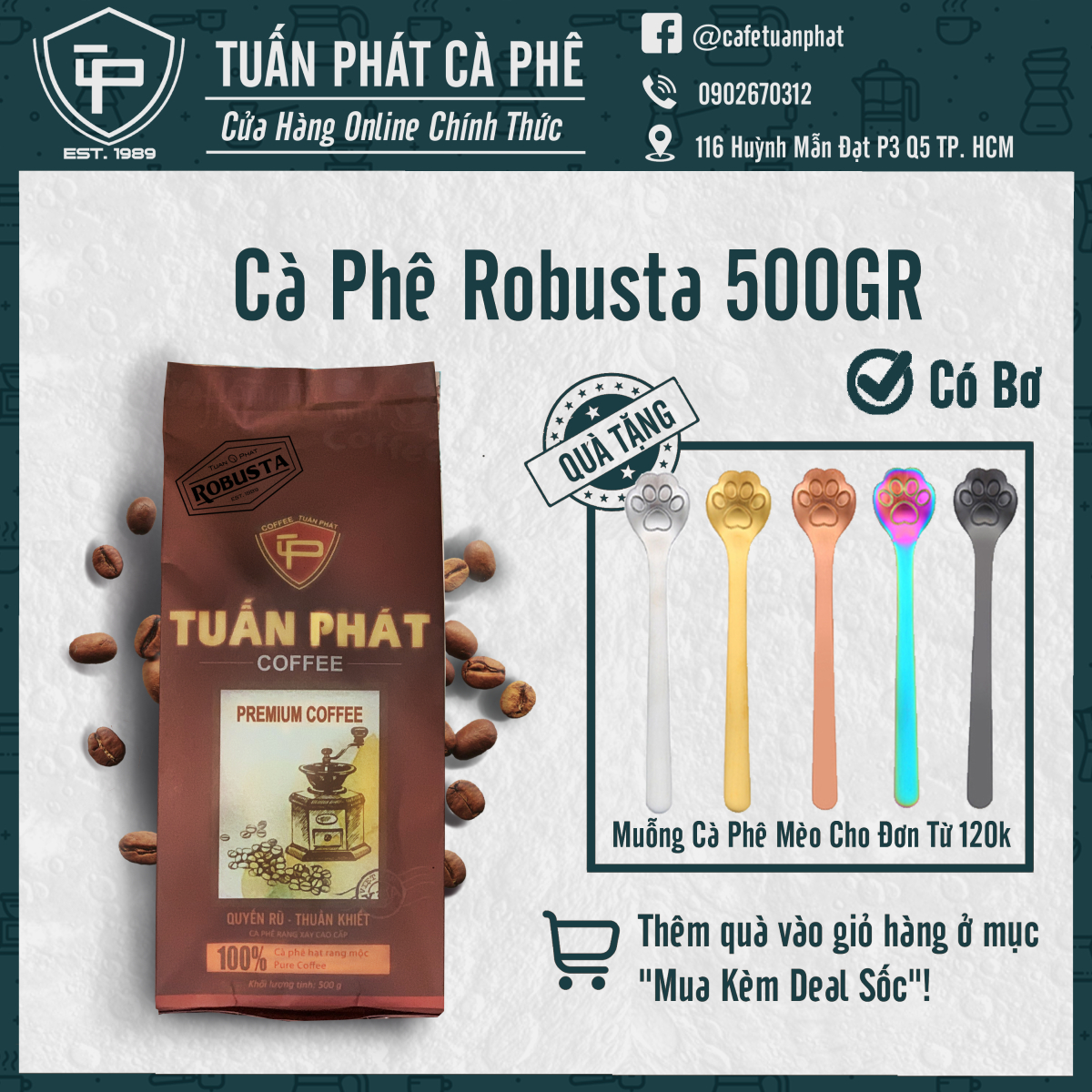Cà phê robusta nguyên chất rang bơ 500g - hậu đậm đà mạnh mẽ từ cà phê tuấn phát - pha phin, nguyên hạt