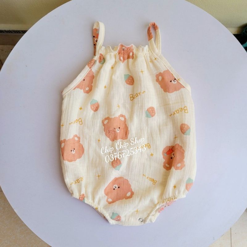 Body hai dây bé gái vải xô muslin mềm mại thoáng mát cho bé sơ sinh đến 18 tháng Chíp Chíp Shop C11