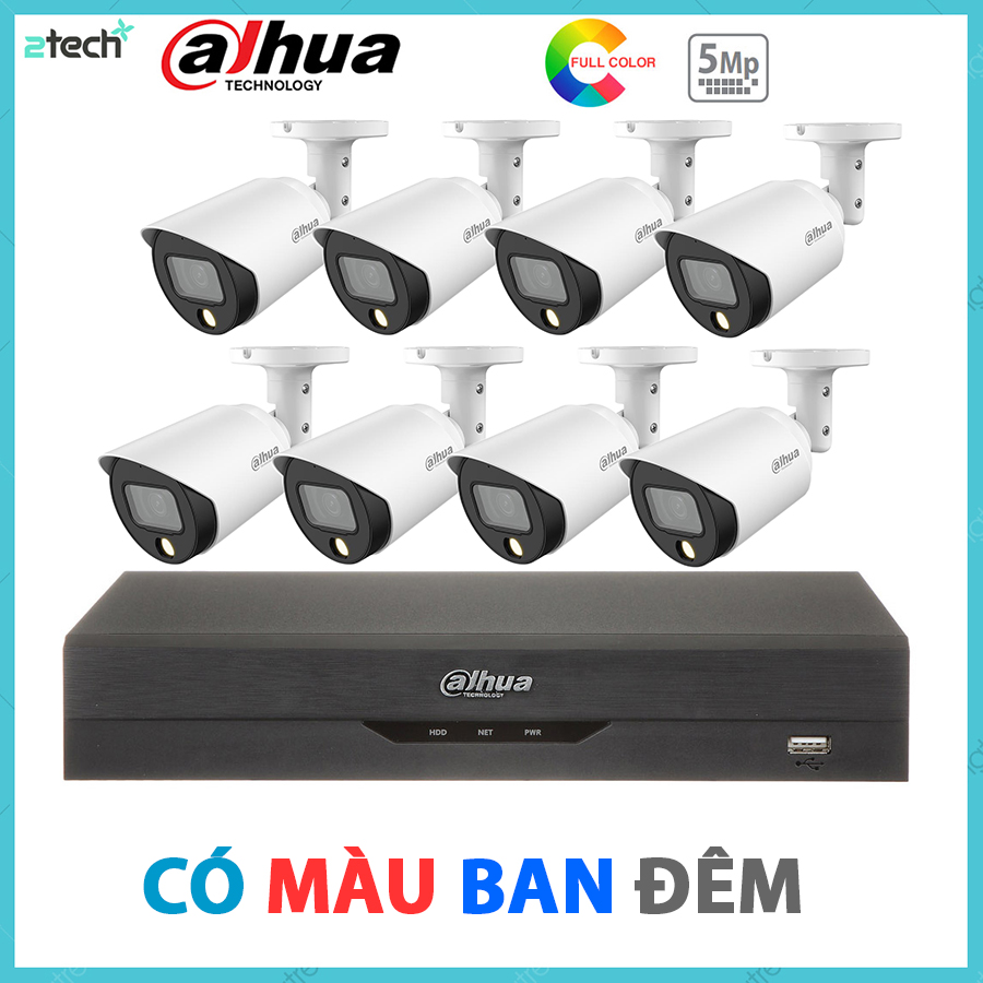 Bộ Camera Giám Sát 8 Kênh Dahua 5.0MP Có Màu Ban Đêm Đầy Đủ Phụ Kiện Lắp Đặt