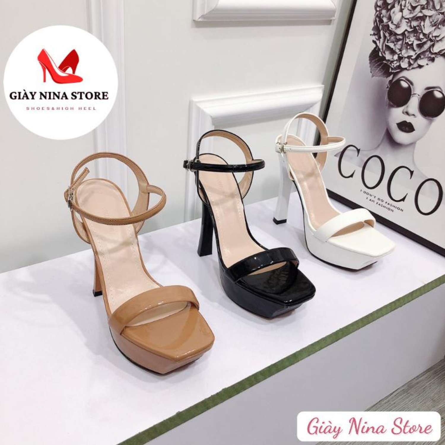 Sandal cao gót 12p nina store giày cao gót quai mảnh đế đúp chất da bóng mềm cực xinh