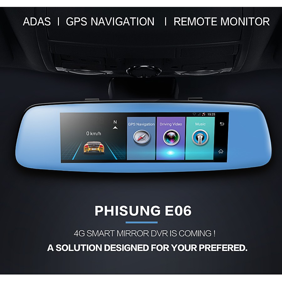Camera hành trình ô tô dạng kẹp gương phisung e06 có camera lùi quang học sim 4g adas
