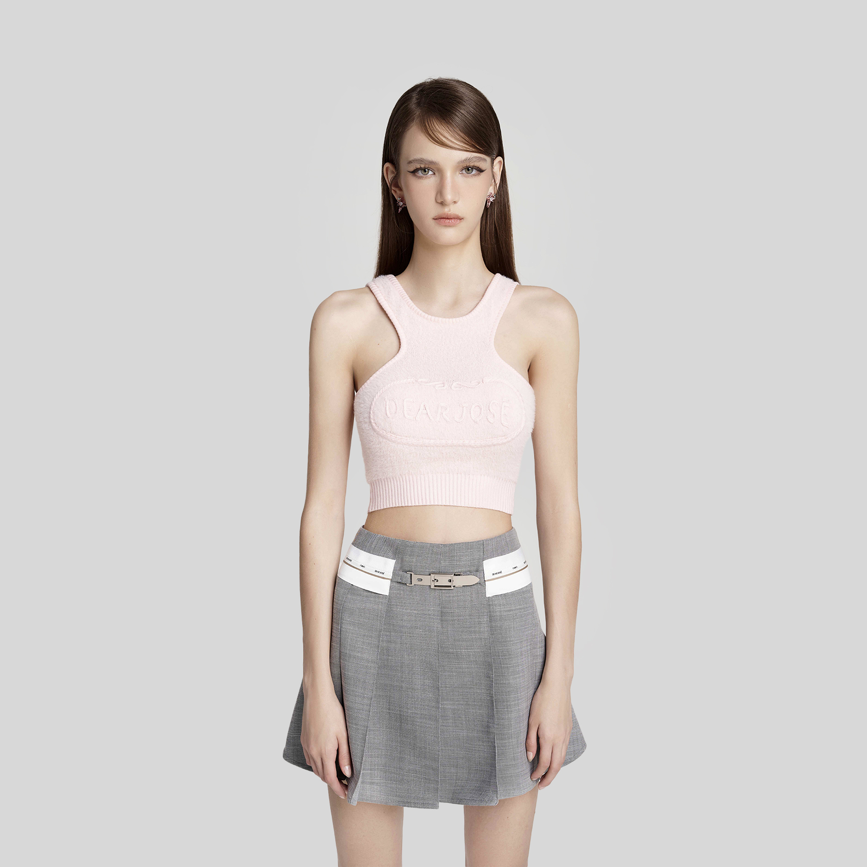 Dear josé - áo tank top mariposa vải lông thỏ hồng
