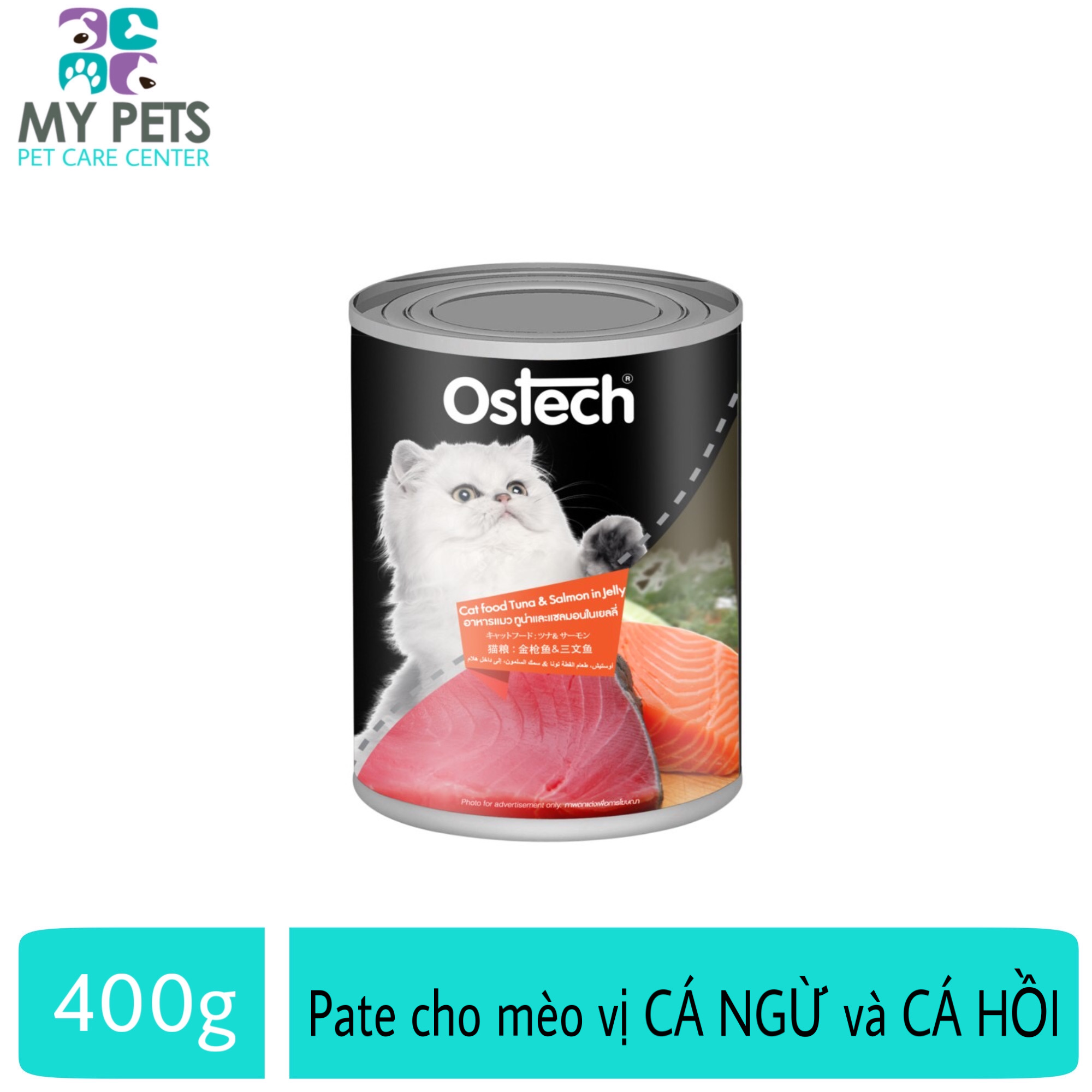Thức Ăn Pate Ostech Cao Cấp Hương Vị Cá Ngừ Và Cá Hồi Dành Cho Mèo - Lon 400g