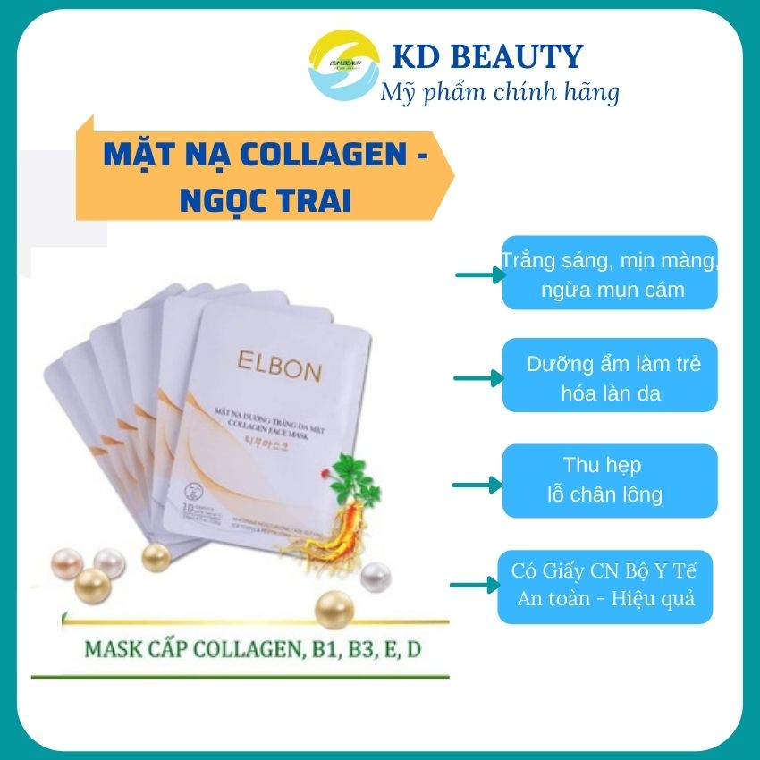 [Freeship] Mặt Nạ Collagen Ngọc Trai ELBON Hàn Quốc Giúp Trắng Sáng Da, Thải Độc, Dưỡng Ẩm, Thu hẹp Lỗ chân Lông, Chống Nhăn Và Lão Hóa Da-KDN