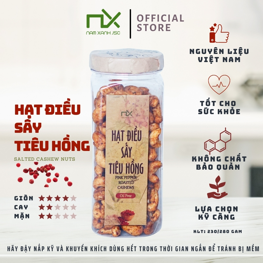 Hạt Điều Sấy Tiêu Hồng 230g (280g)/ Pink Pepper Coated Cashews 230g (280g)