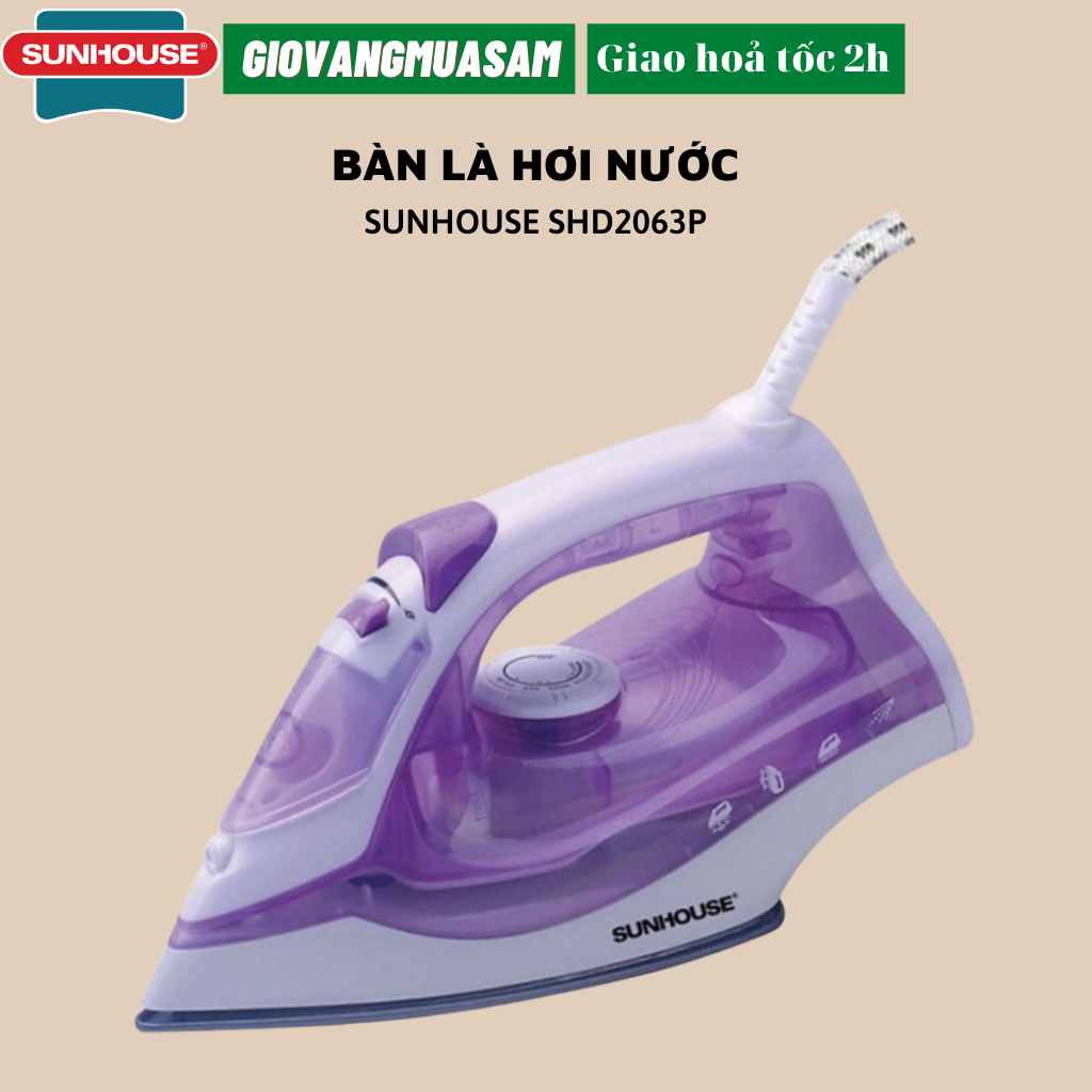 Bàn là hơi SUNHOUSE SHD2063P màu tím 5 chế độ là chuyên biệt phun hơi nước thông minh có thể là đứng quần áo treo - Công suất 1600W - Hàng chính hãng