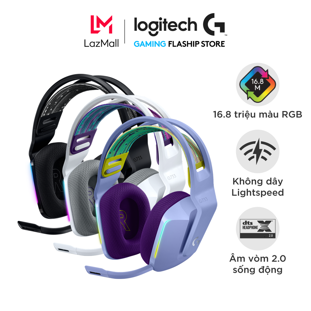 Tai nghe game không dây Lightspeed Logitech G733 - Headband tùy chỉnh, RGB Lightsync, màn loa Pro-G, Mic Blue Voice