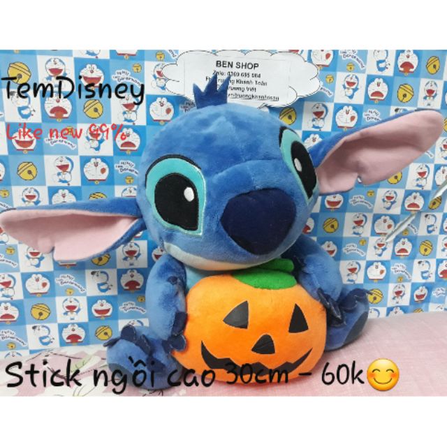Gấu bông stick ôm bí đỏ halowen - ngồi cao 30cm - like new 99% - tem disney chính hãng