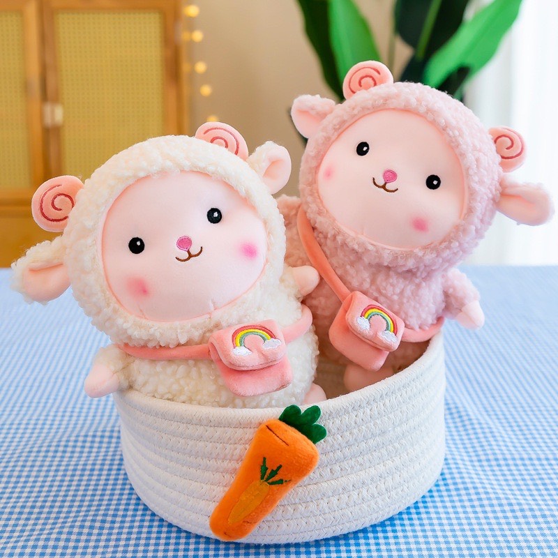 Cừu nhồi bông lông xù - cừu bông đeo túi xinh xinh size 25cm