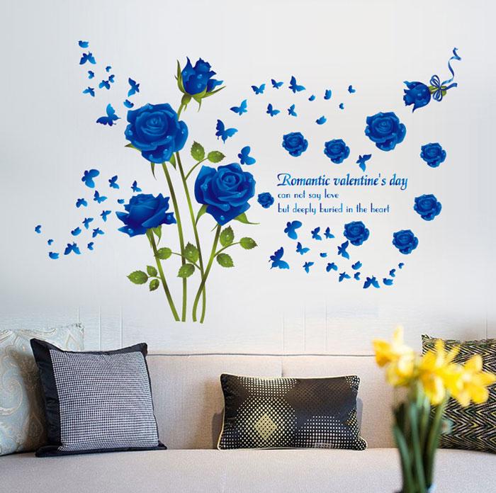 Decal dán tường hoa hồng xanh