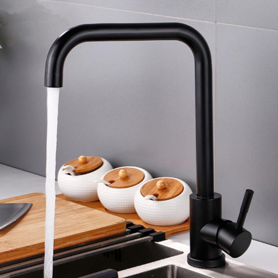 Vòi Rửa Bát , Chén Nóng Lạnh Màu Đen Cao Cấp, Inox 304, Vuông Uốn Cong Ống Lớn