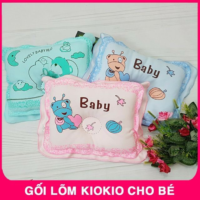 Gối lõm Kio chống méo đầu cho bé, gối lõm cho bé sơ sinh viền bèo