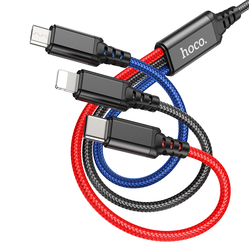 Cáp sạc 3 đầu Hoco X76 Lightning+ Type-C + Micro dây dù siêu bền dài