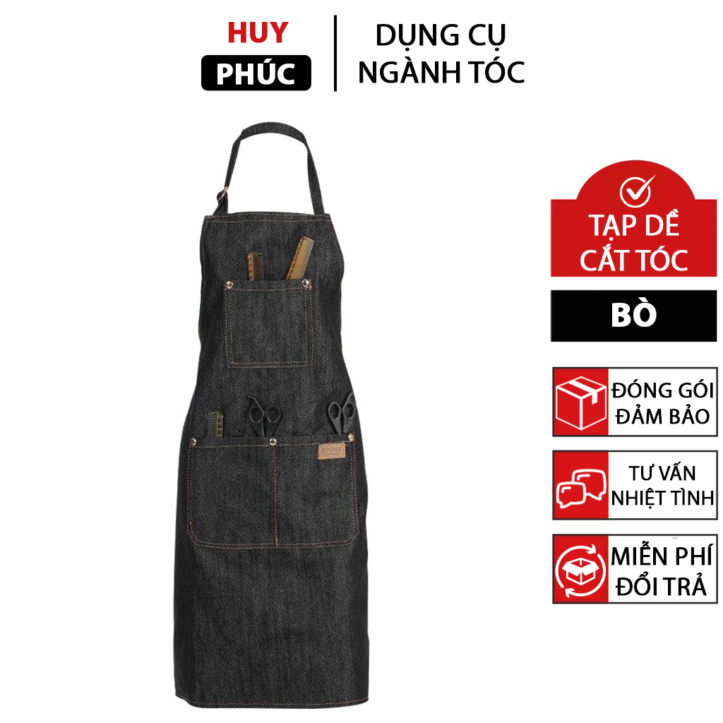 Tạp dề cắt tóc nam barber Jean bò, tạp dề cho thợ làm tóc, nấu ăn pha chế cafe cà phê