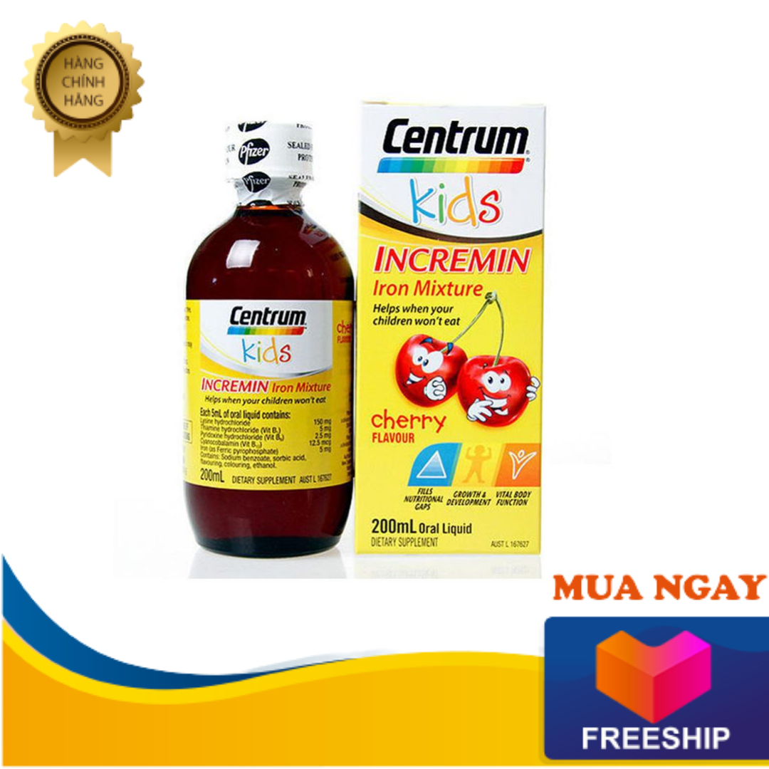 Siro dành cho bé biếng ăn Centrum Kids Incremin Iron Mixture 200ml của Úc