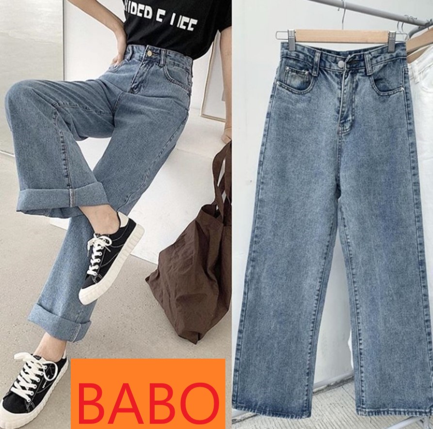 [ FREESHIP ] QUẦN JEAN ỐNG RỘNG NỮ LƯNG CAO BABO MÀU NHẠT LAI CUỐN XỊN SÒ HOT TREND