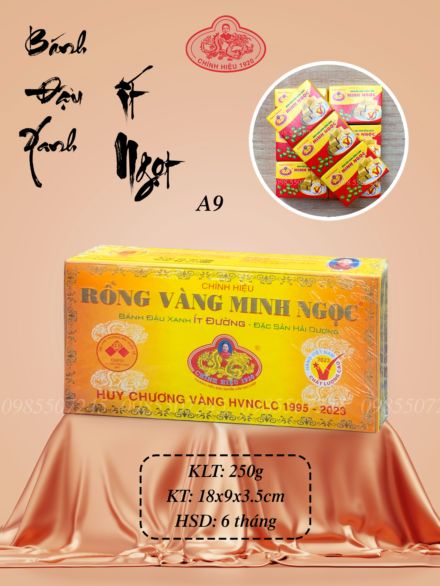 Bánh đậu xanh ít ngọt rồng vàng Minh Ngọc A9 250g